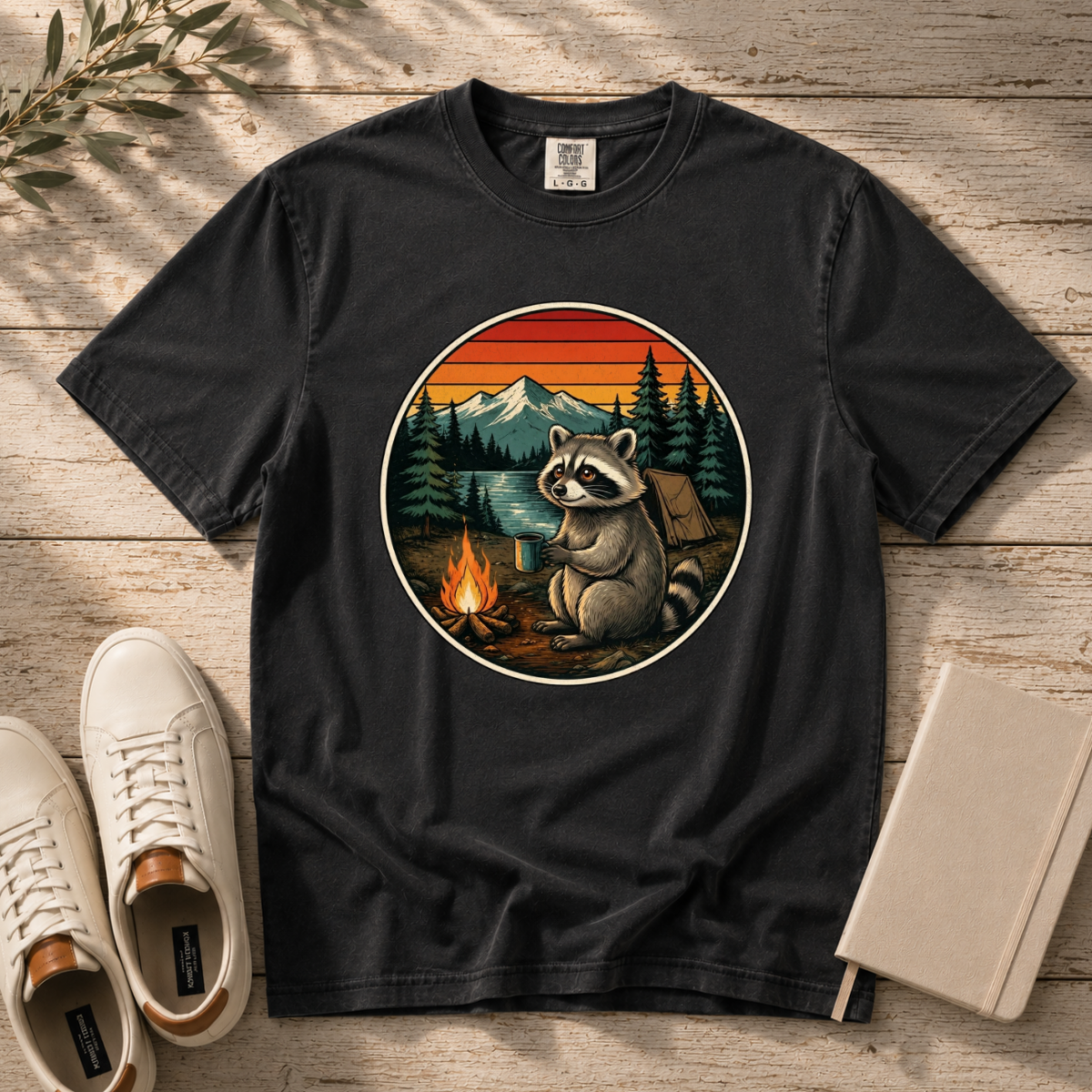 Camping Raccoon – Campfire T-Shirt | Outdoors Edition