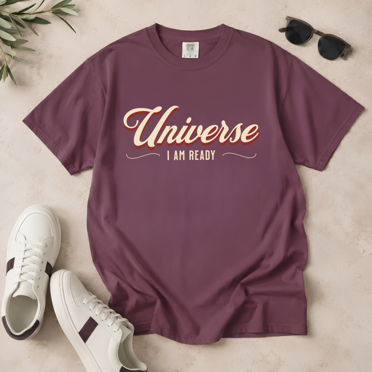 Universe I Am Ready – Retro Script Manifestation T-Shirt