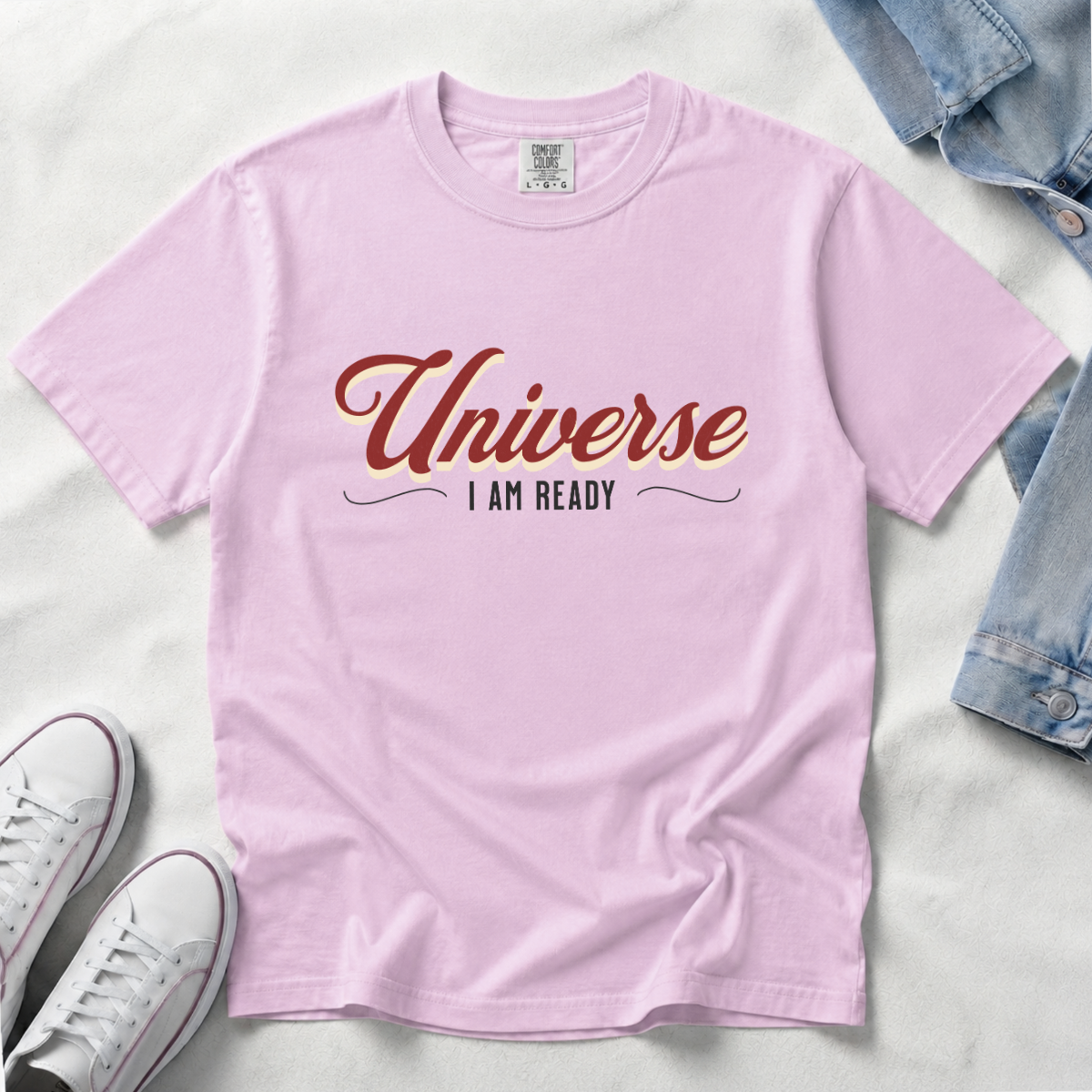 Universe I Am Ready – Retro Script Manifestation T-Shirt