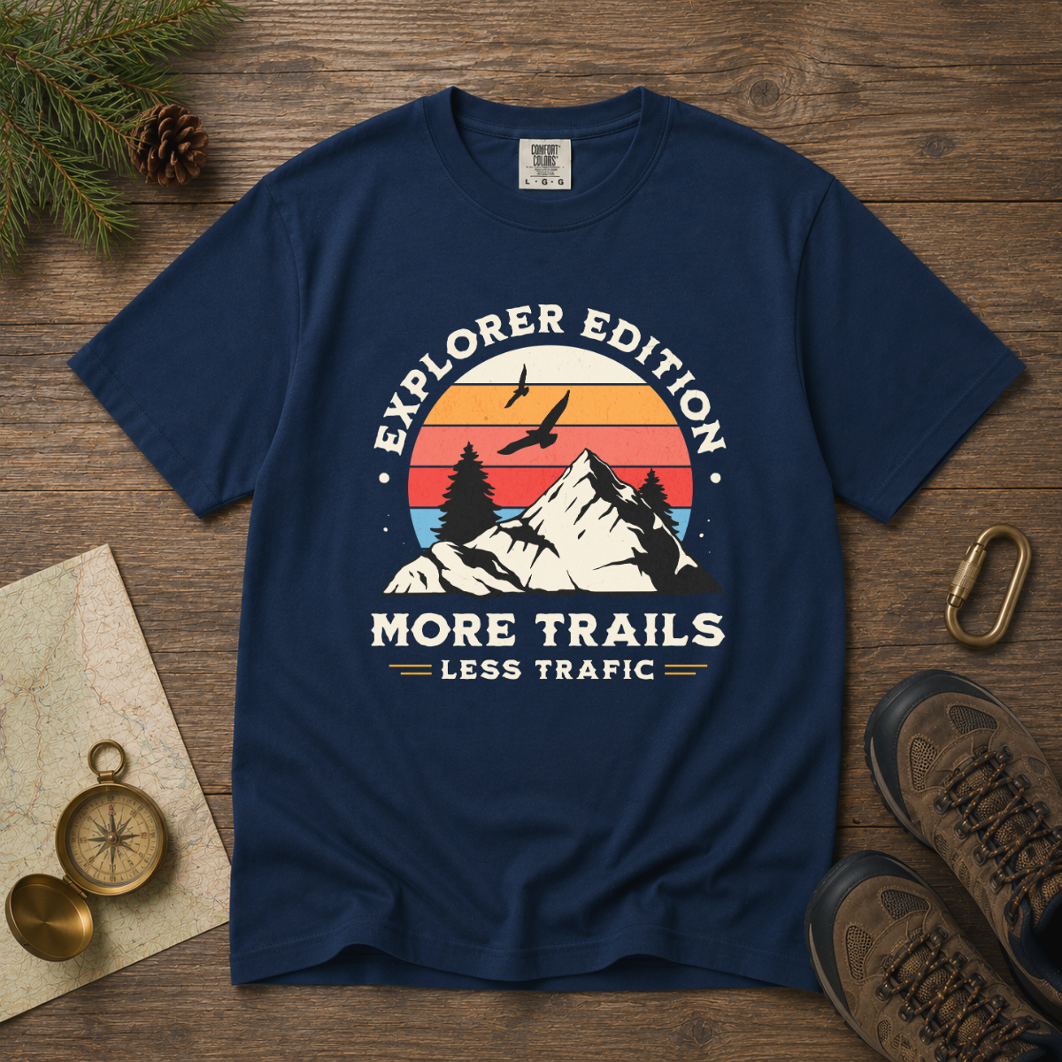 More Trails Less Traffic – Hiking T-Shirt | Explorer Edition