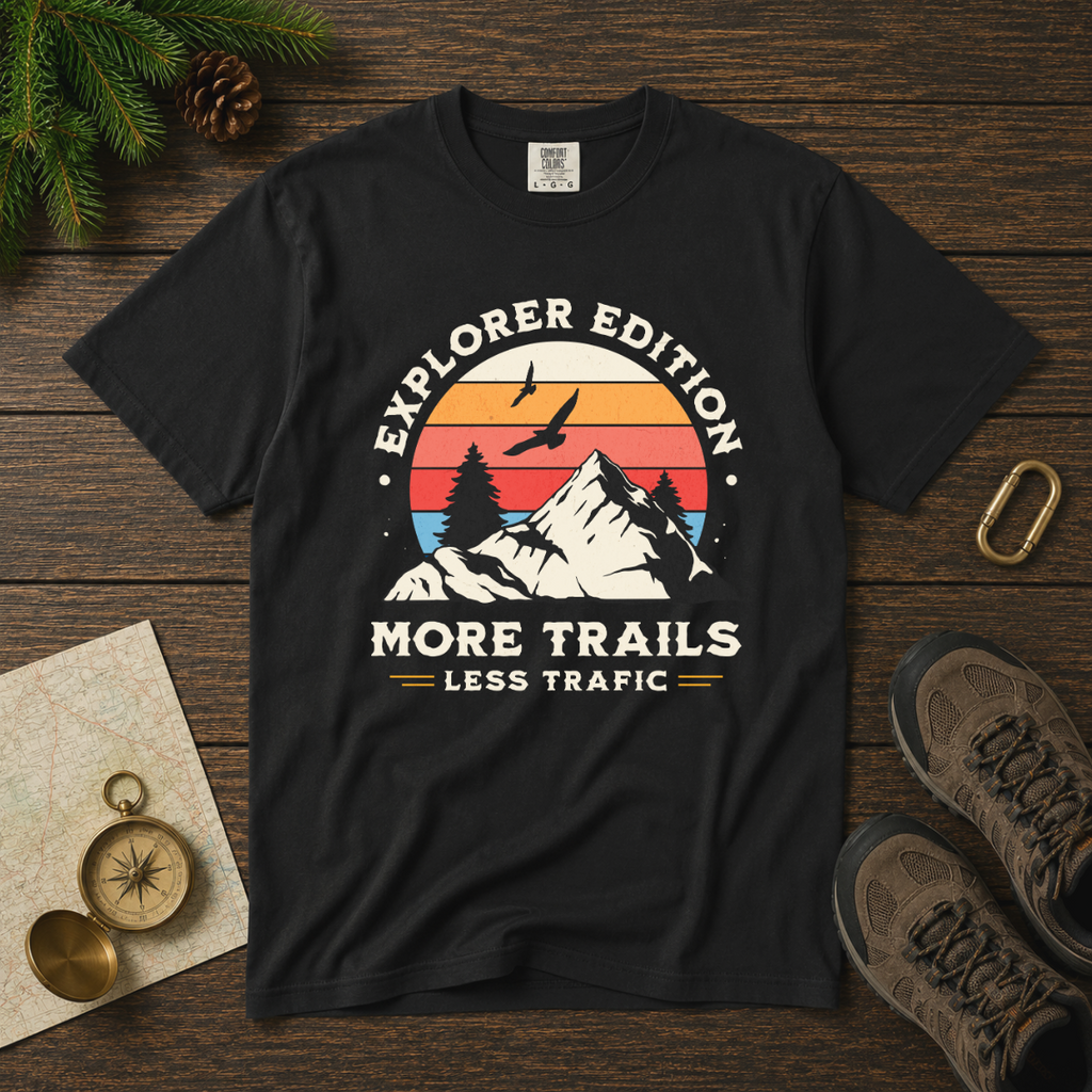 More Trails Less Traffic – Hiking T-Shirt | Explorer Edition
