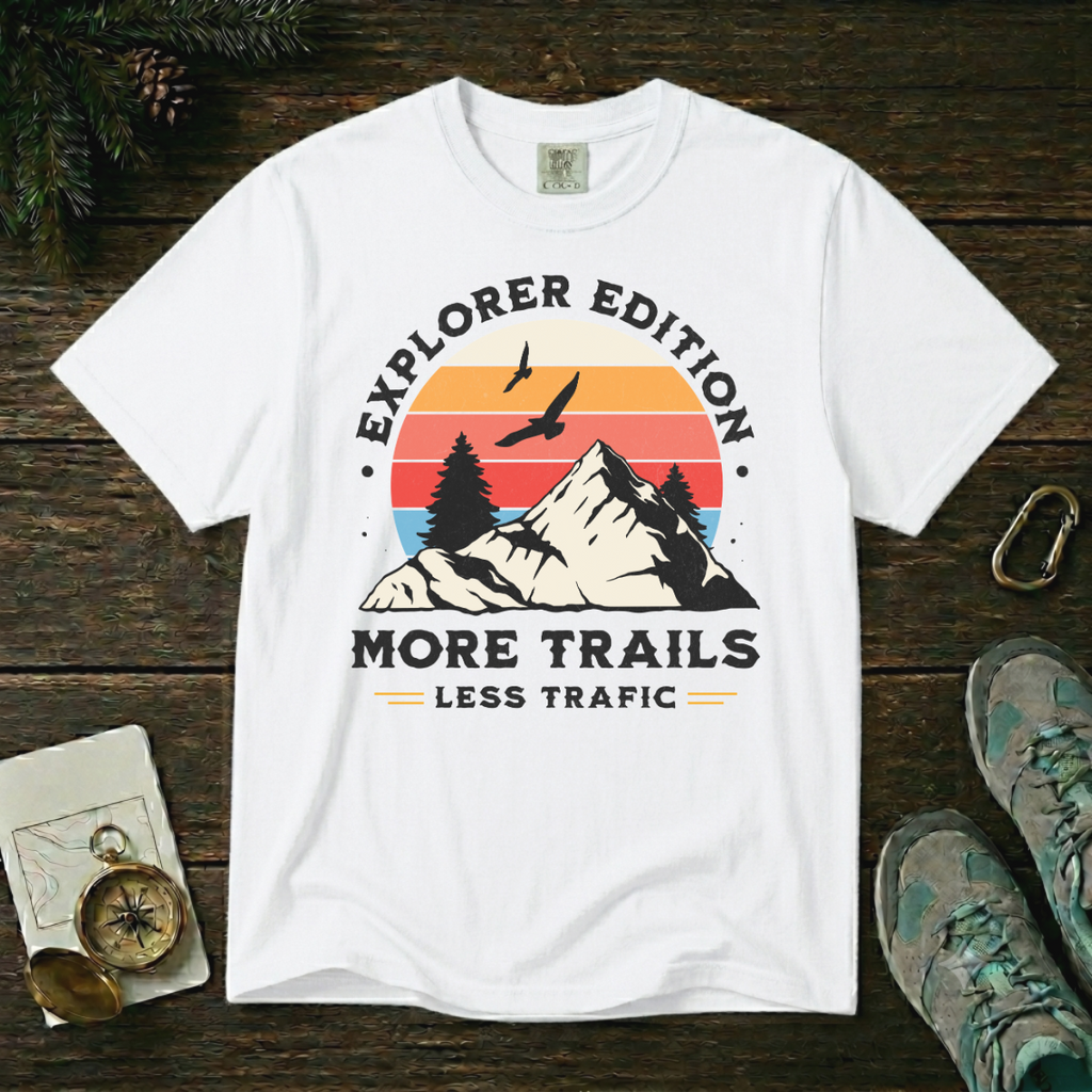 More Trails Less Traffic – Hiking T-Shirt | Explorer Edition