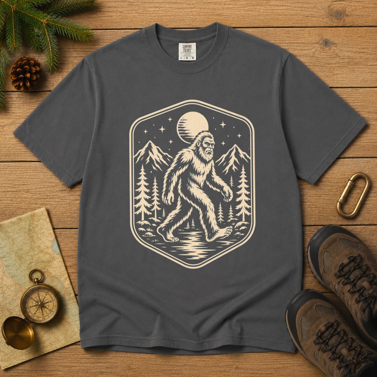 Vintage Sasquatch Badge – Cryptid Hiking T-Shirt | Outdoors Edition