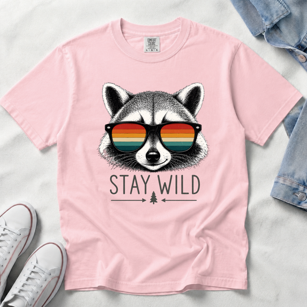 Stay Wild Raccoon – Retro Sunglasses T-Shirt | Outdoors Edition
