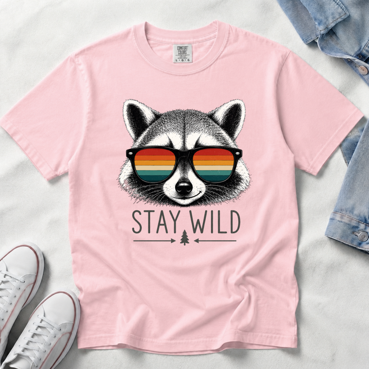 Stay Wild Raccoon – Retro Sunglasses T-Shirt | Outdoors Edition
