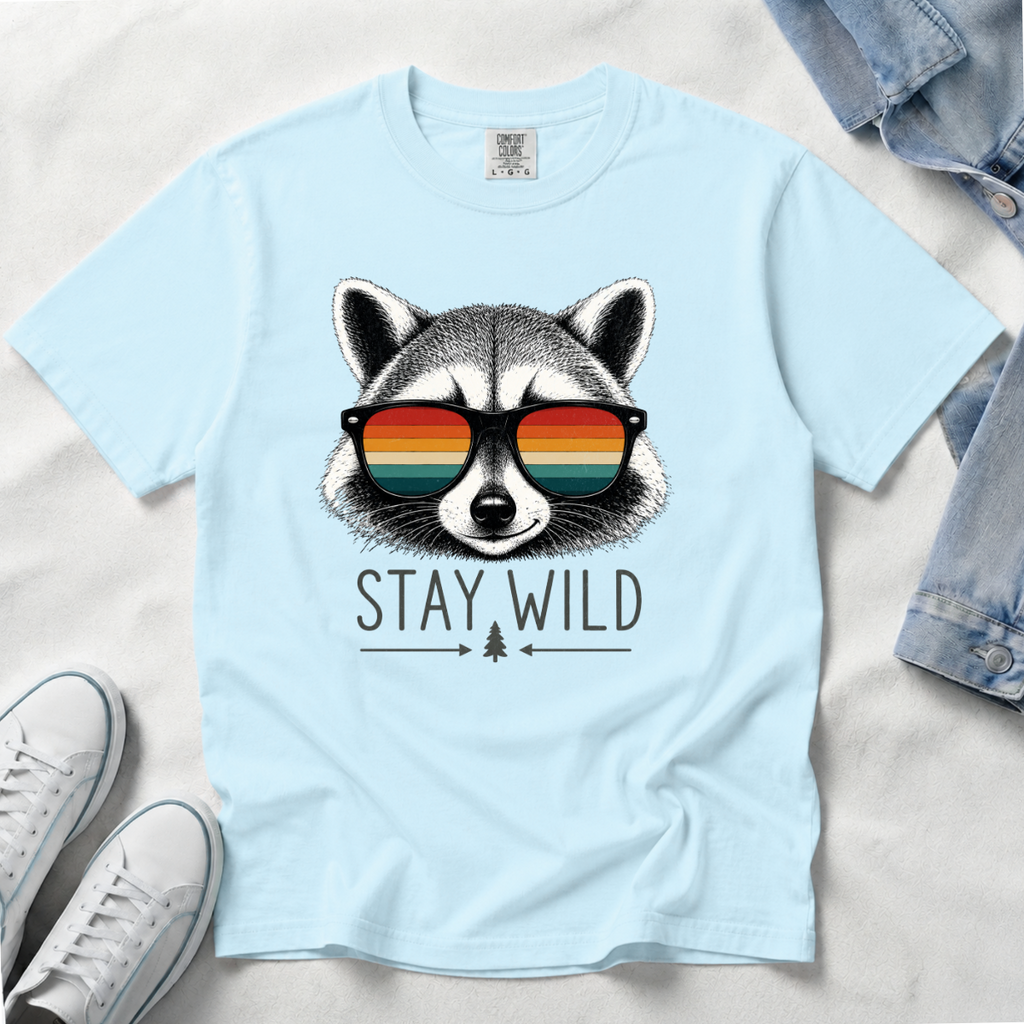 Stay Wild Raccoon – Retro Sunglasses T-Shirt | Outdoors Edition