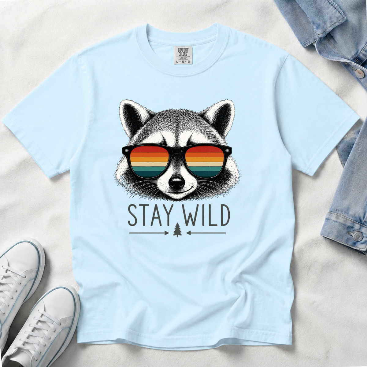 Stay Wild Raccoon – Retro Sunglasses T-Shirt | Outdoors Edition