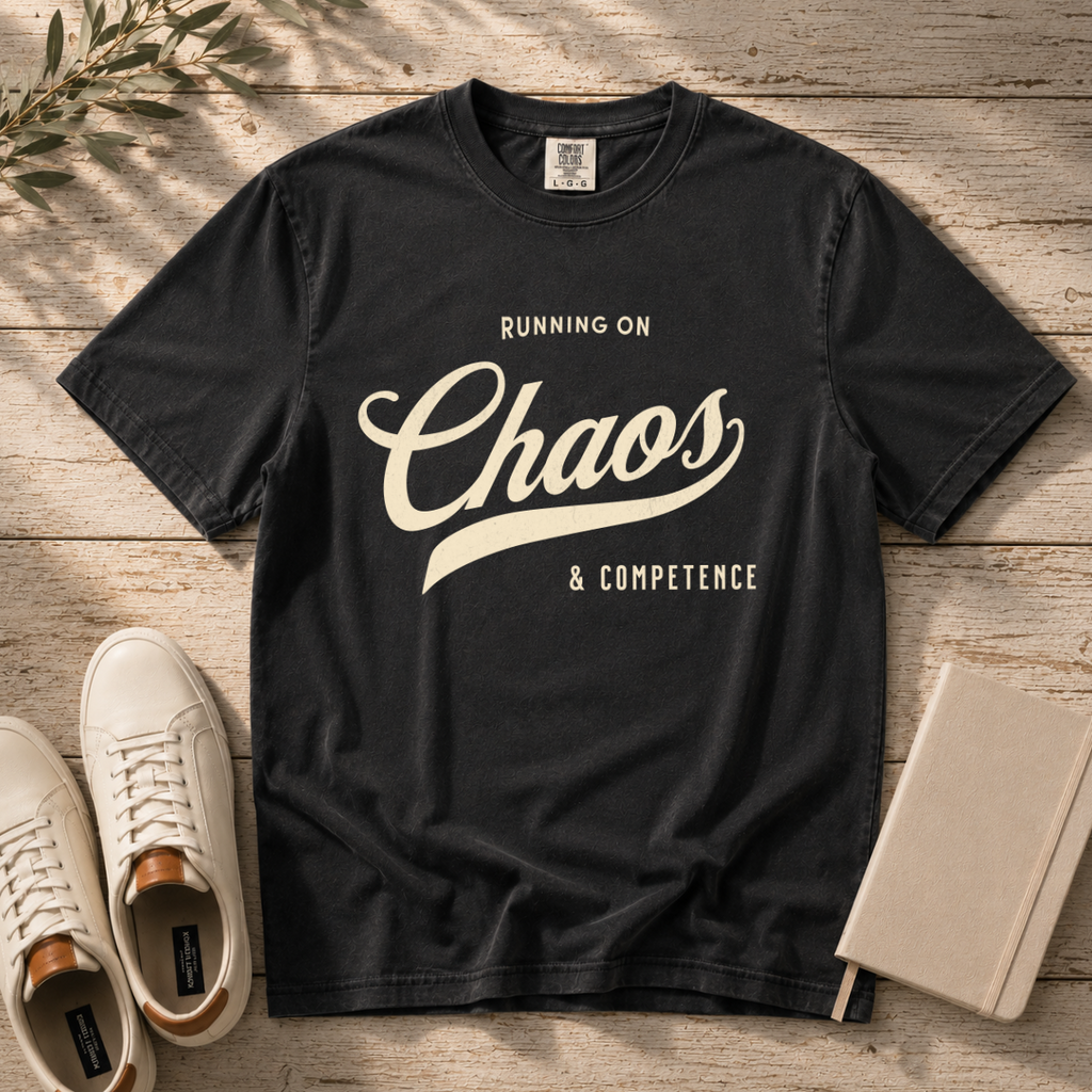 Fueled by Chaos & Competence – Funny Coworker T-Shirt | Explorer Edition