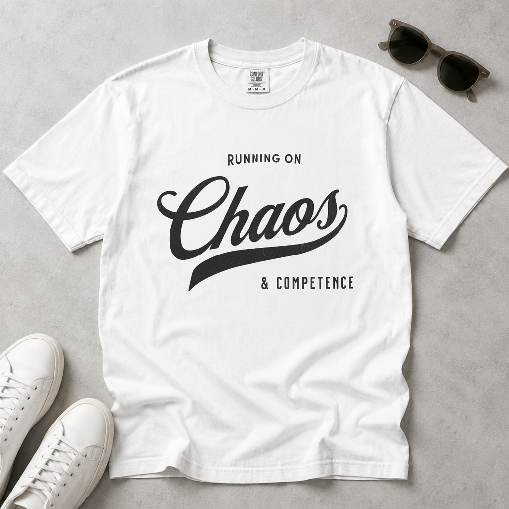 Fueled by Chaos & Competence – Funny Coworker T-Shirt | Explorer Edition