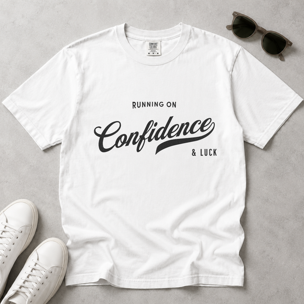 Fueled by Confidence & Luck – Funny Mindset T-Shirt | Explorer Edition
