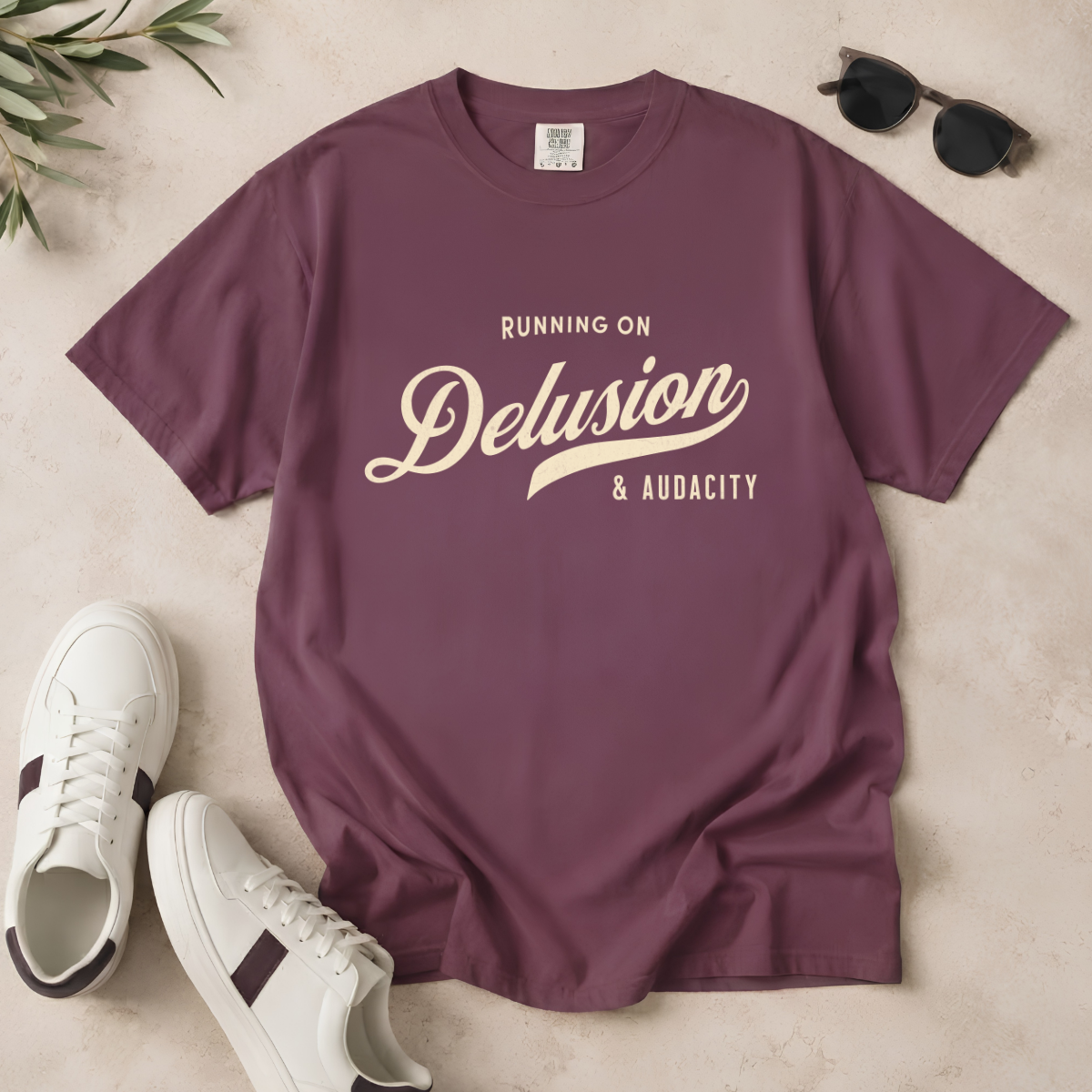 Fueled by Delusion & Audacity – Funny Entrepreneur T-Shirt | Explorer Edition
