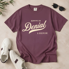 Fueled by Denial & Discipline – Funny Gym T-Shirt | Explorer Edition