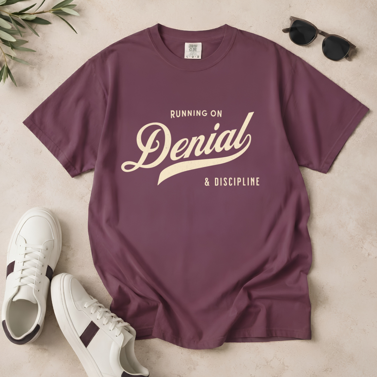 Fueled by Denial & Discipline – Funny Gym T-Shirt | Explorer Edition
