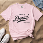 Fueled by Denial & Discipline – Funny Gym T-Shirt | Explorer Edition