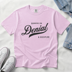 Fueled by Denial & Discipline – Funny Gym T-Shirt | Explorer Edition