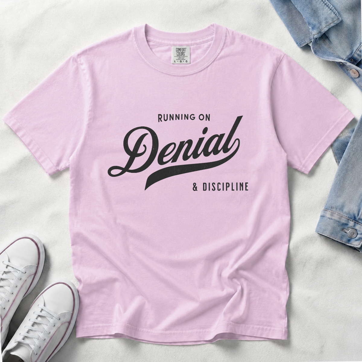 Fueled by Denial & Discipline – Funny Gym T-Shirt | Explorer Edition