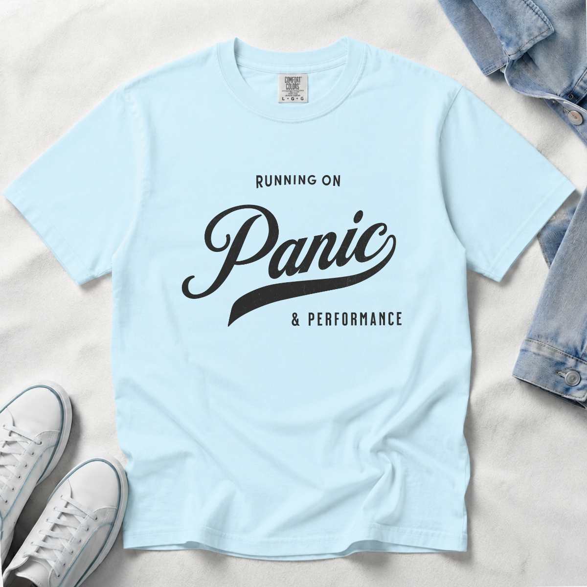 Fueled by Panic & Performance – Funny Work T-Shirt | Explorer Edition
