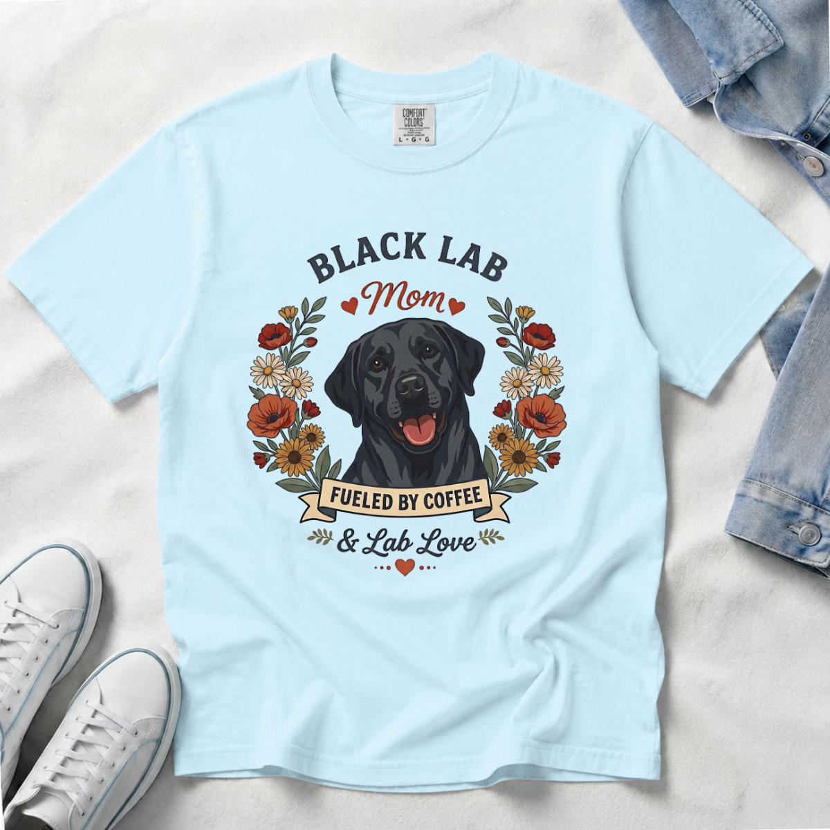Black Labrador Dog Mom T-Shirt | Fueled by Coffee & Lab Love