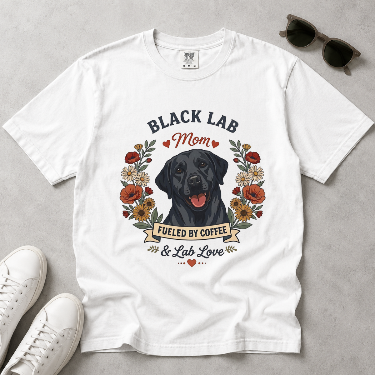 Black Labrador Dog Mom T-Shirt | Fueled by Coffee & Lab Love