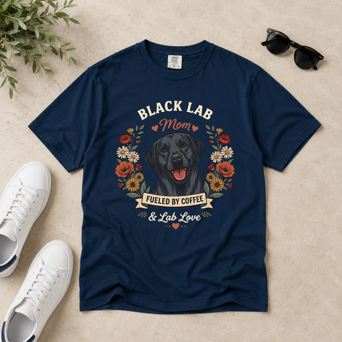 Black Labrador Dog Mom T-Shirt | Fueled by Coffee & Lab Love