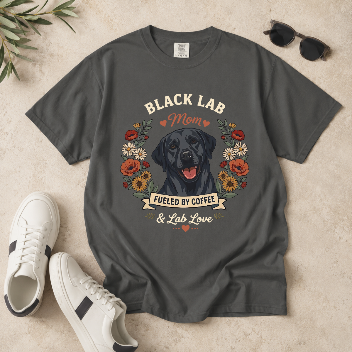 Black Labrador Dog Mom T-Shirt | Fueled by Coffee & Lab Love