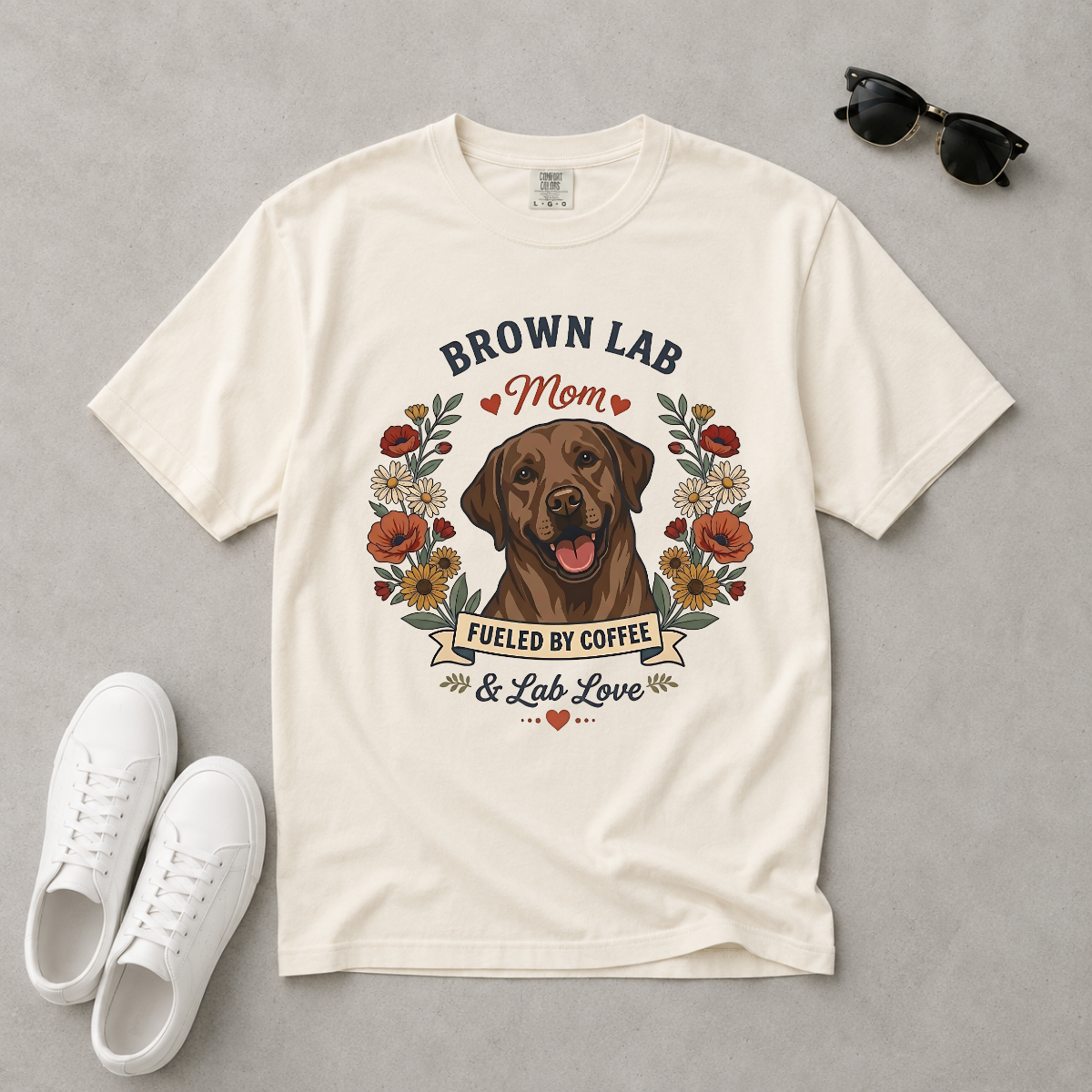 Chocolate Labrador Dog Mom T-Shirt | Fueled by Coffee & Lab Love