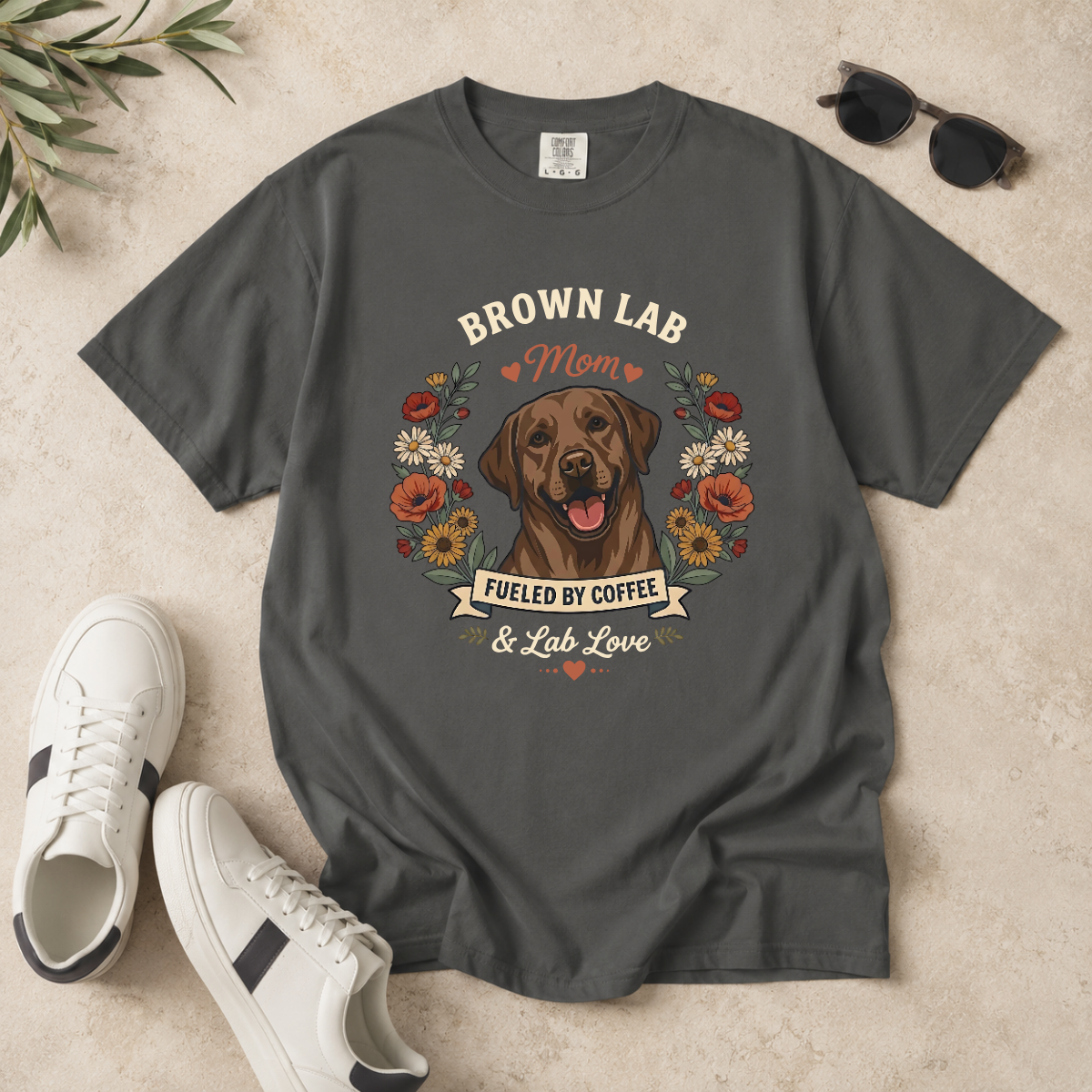 Chocolate Labrador Dog Mom T-Shirt | Fueled by Coffee & Lab Love