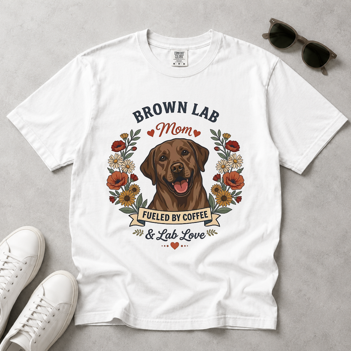 Chocolate Labrador Dog Mom T-Shirt | Fueled by Coffee & Lab Love