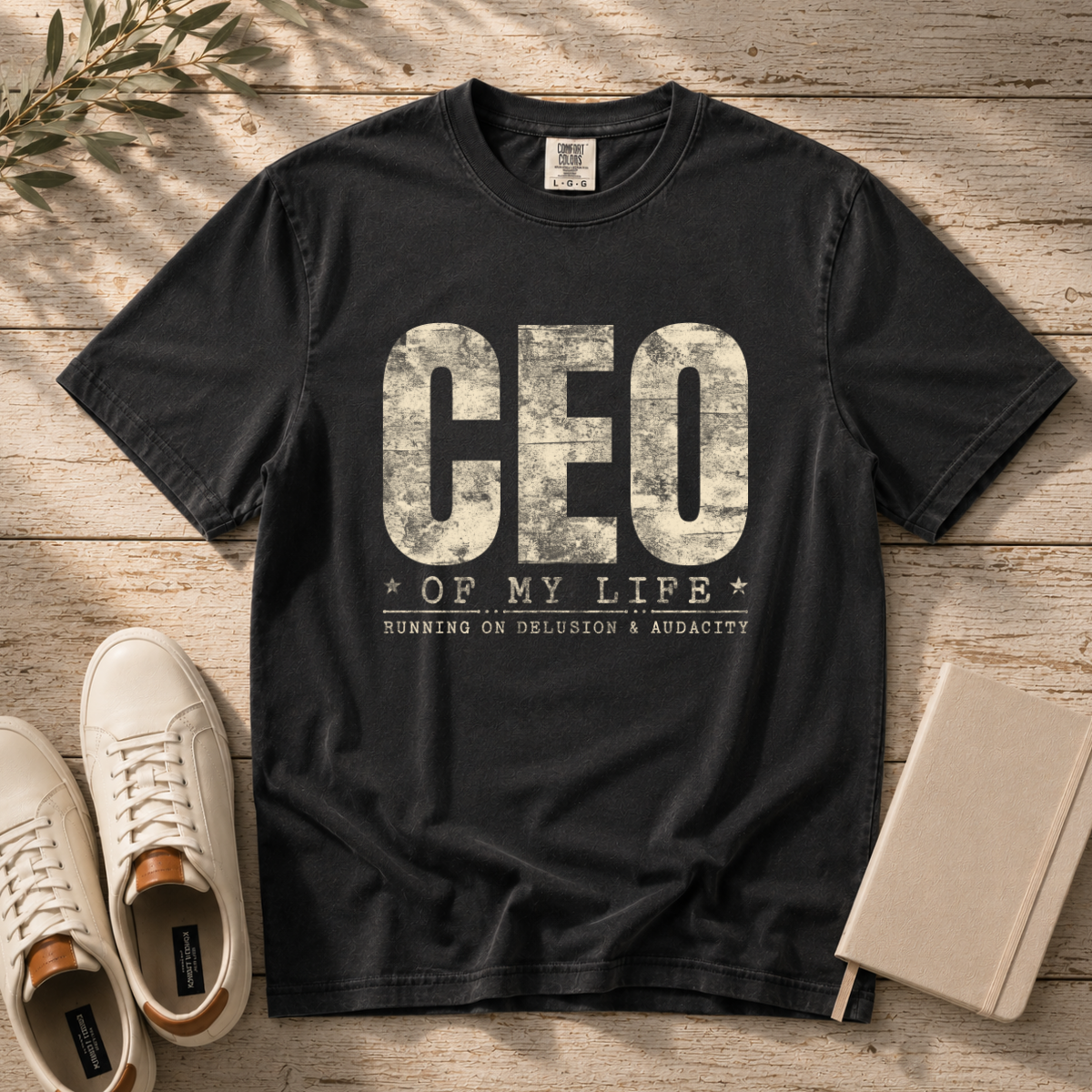 Running on Delusion & Audacity – Funny Entrepreneur T-Shirt | Explorer Edition