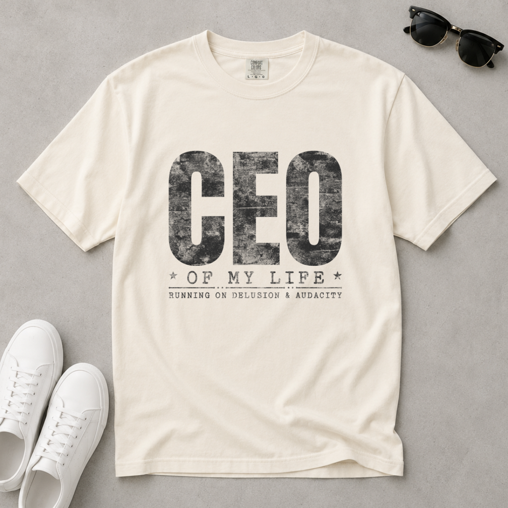 Running on Delusion & Audacity – Funny Entrepreneur T-Shirt | Explorer Edition