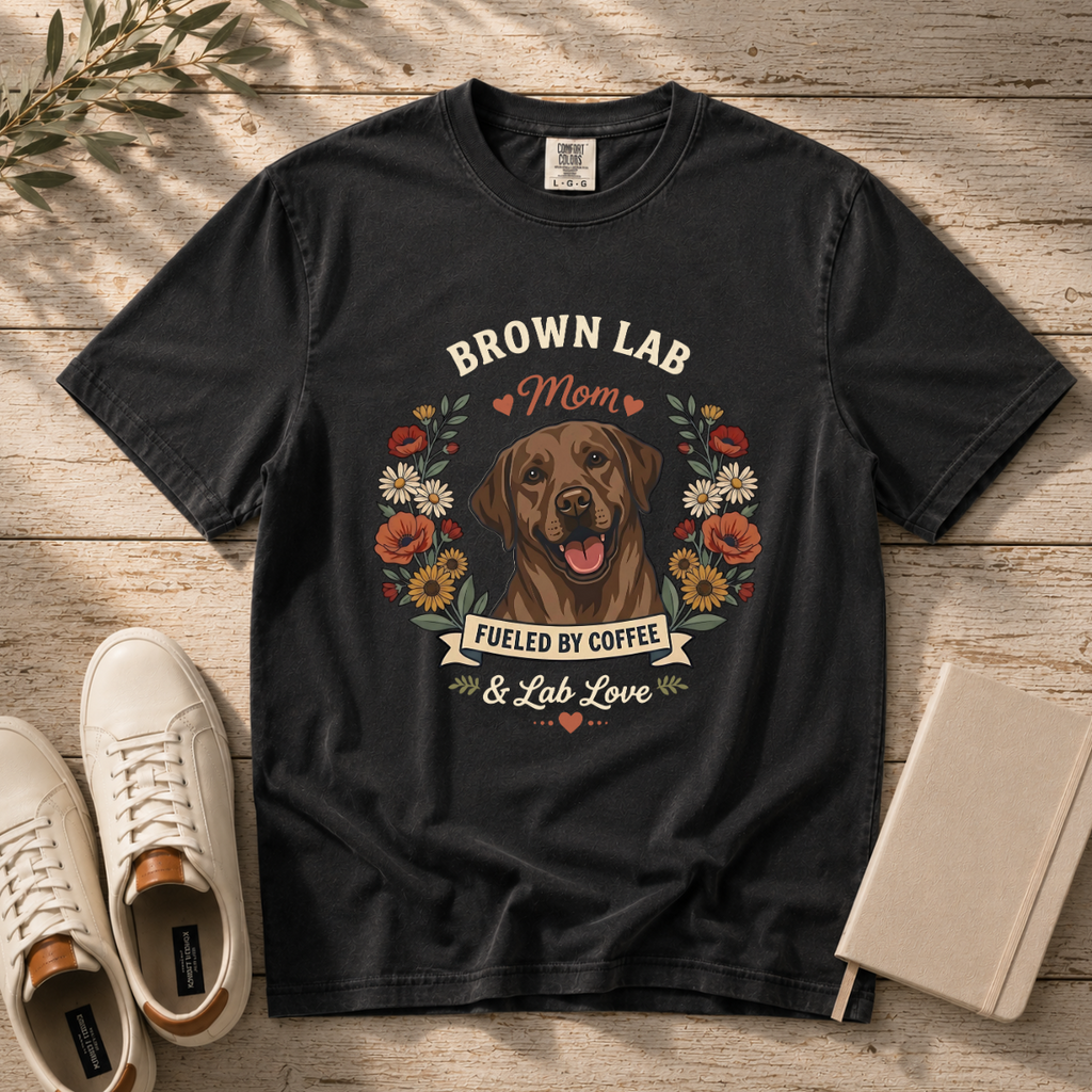 Chocolate Labrador Dog Mom T-Shirt | Fueled by Coffee & Lab Love