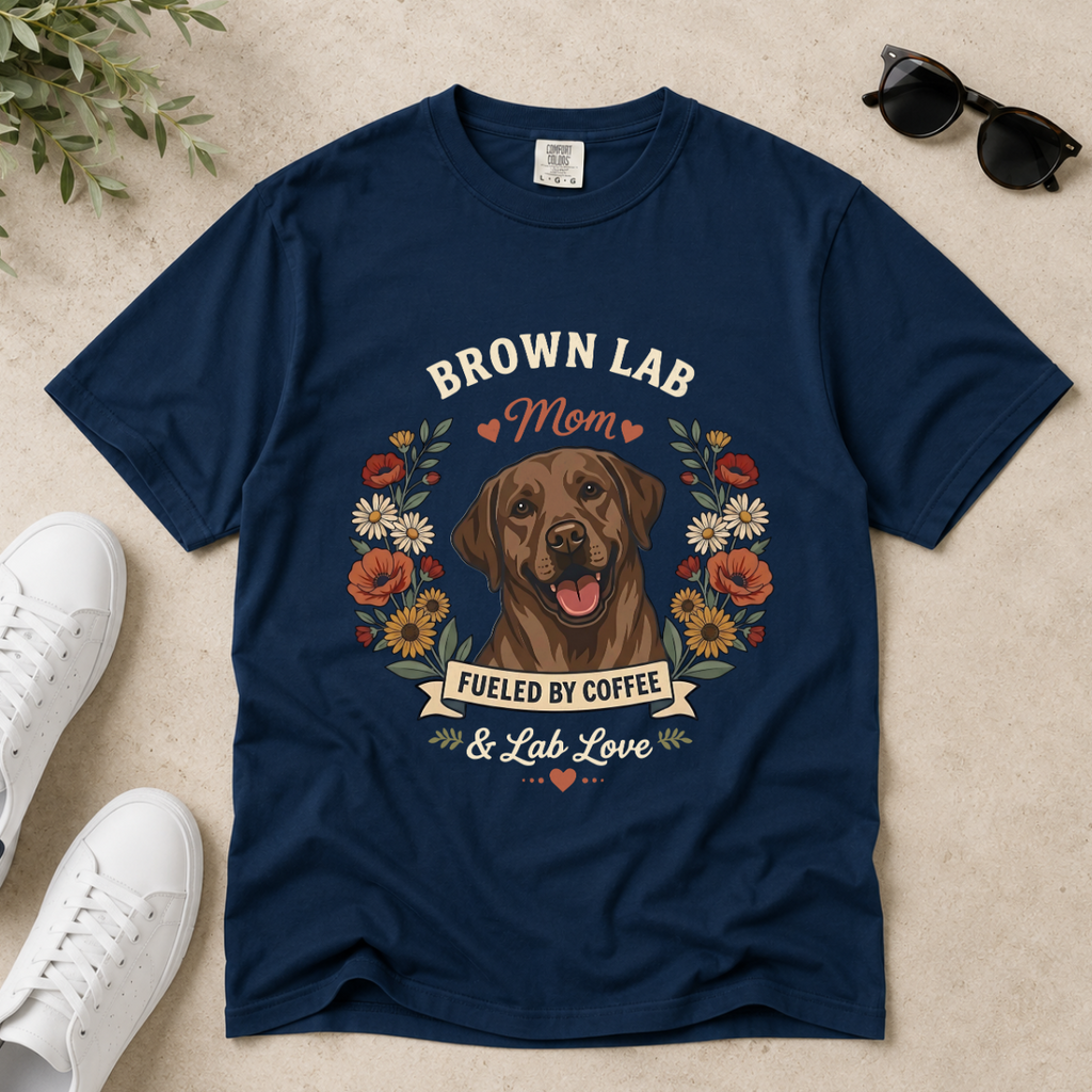 Chocolate Labrador Dog Mom T-Shirt | Fueled by Coffee & Lab Love