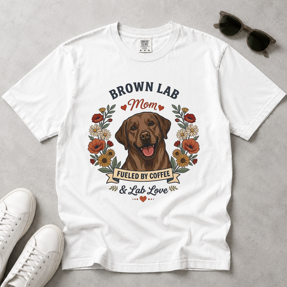 Chocolate Labrador Dog Mom T-Shirt | Fueled by Coffee & Lab Love