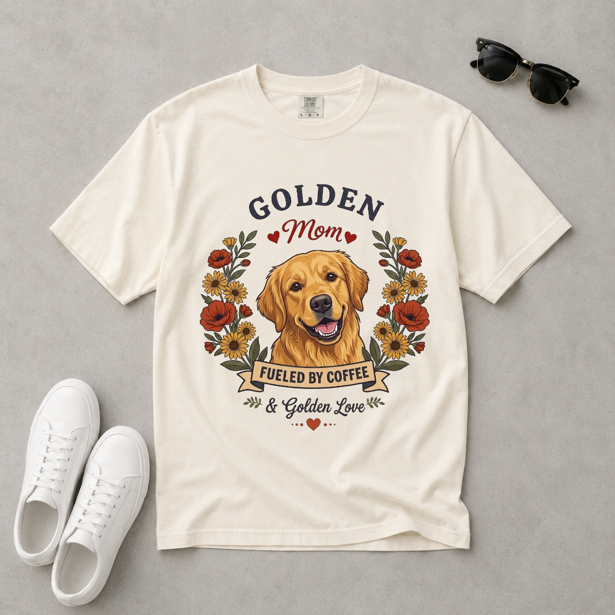 Golden Retriever Dog Mom T-Shirt | Fueled by Coffee & Golden Love