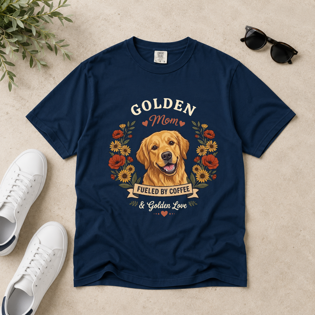 Golden Retriever Dog Mom T-Shirt | Fueled by Coffee & Golden Love