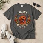 Red Golden Retriever Dog Mom T-Shirt | Fueled by Coffee & Golden Love
