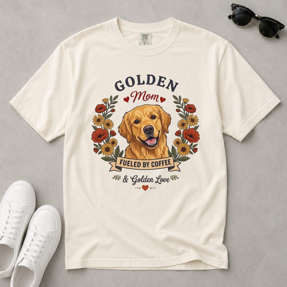 Golden Retriever Dog Mom T-Shirt | Fueled by Coffee & Golden Love