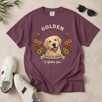 Light Golden Retriever Dog Mom T-Shirt | Fueled by Coffee & Golden Love