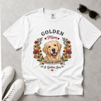 Light Golden Retriever Dog Mom T-Shirt | Fueled by Coffee & Golden Love