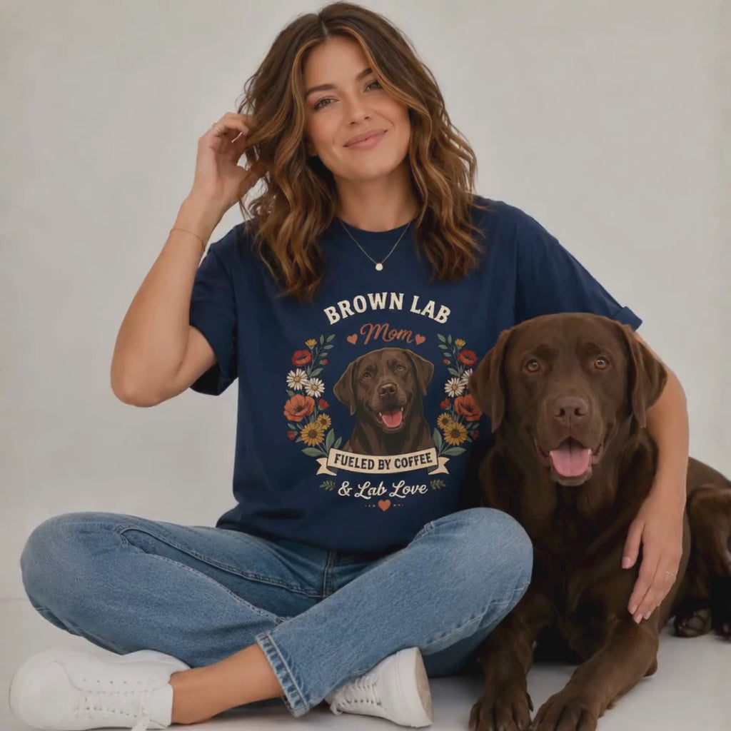 Chocolate Labrador Dog Mom T-Shirt | Fueled by Coffee & Lab Love