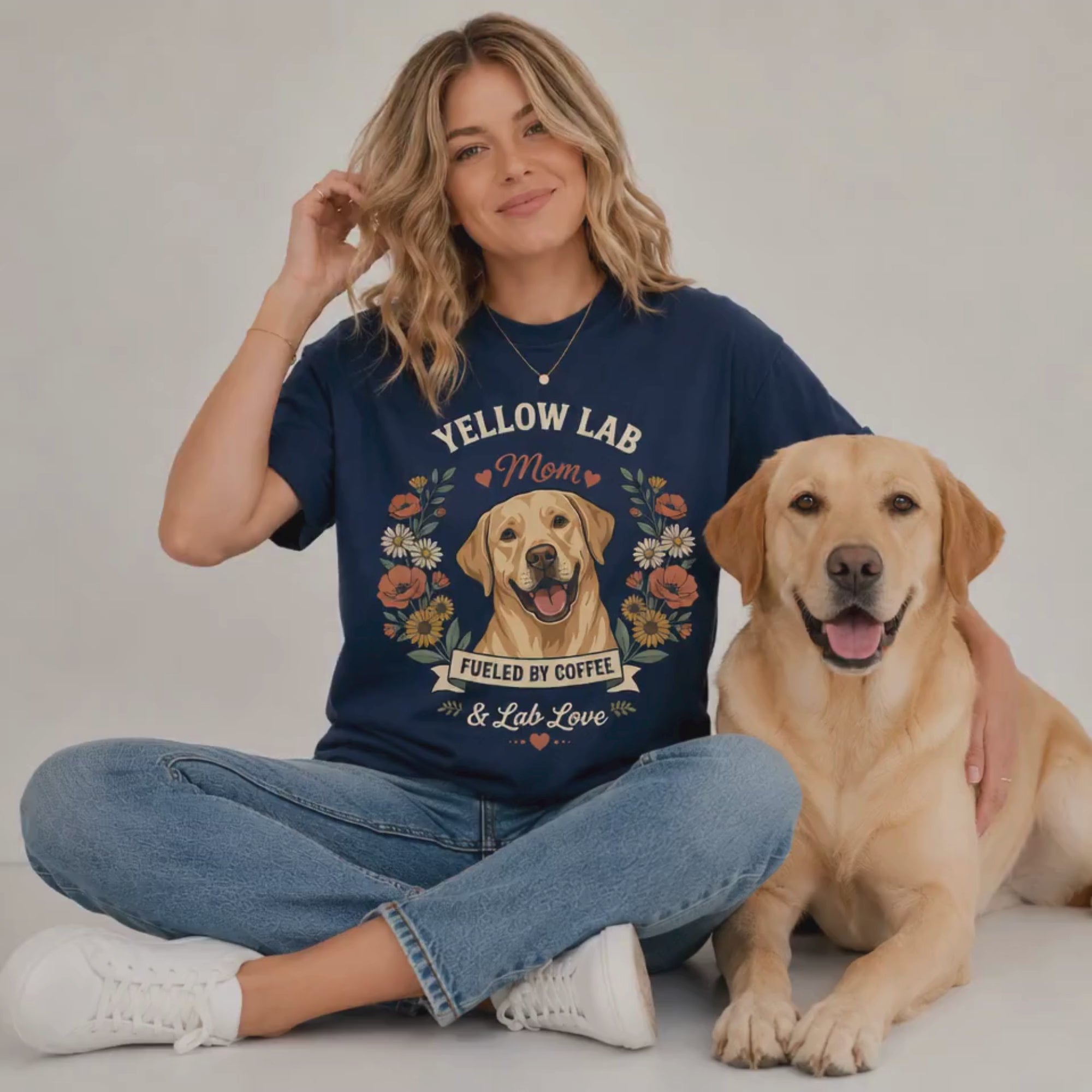 Yellow Labrador Dog Mom T-Shirt | Fueled by Coffee & Lab Love
