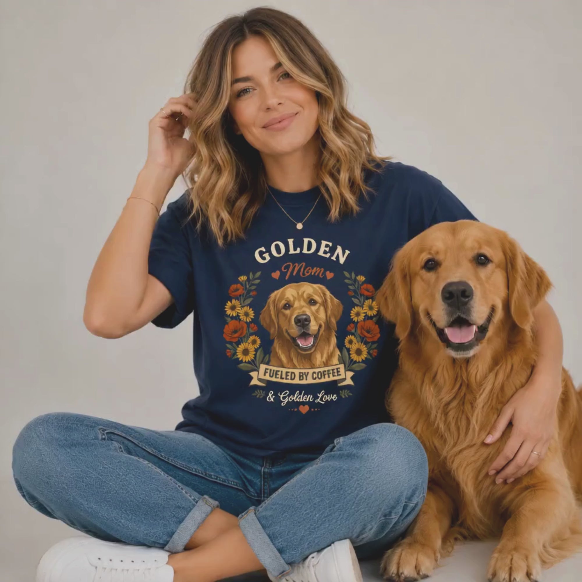 Golden Retriever Dog Mom T-Shirt | Fueled by Coffee & Golden Love