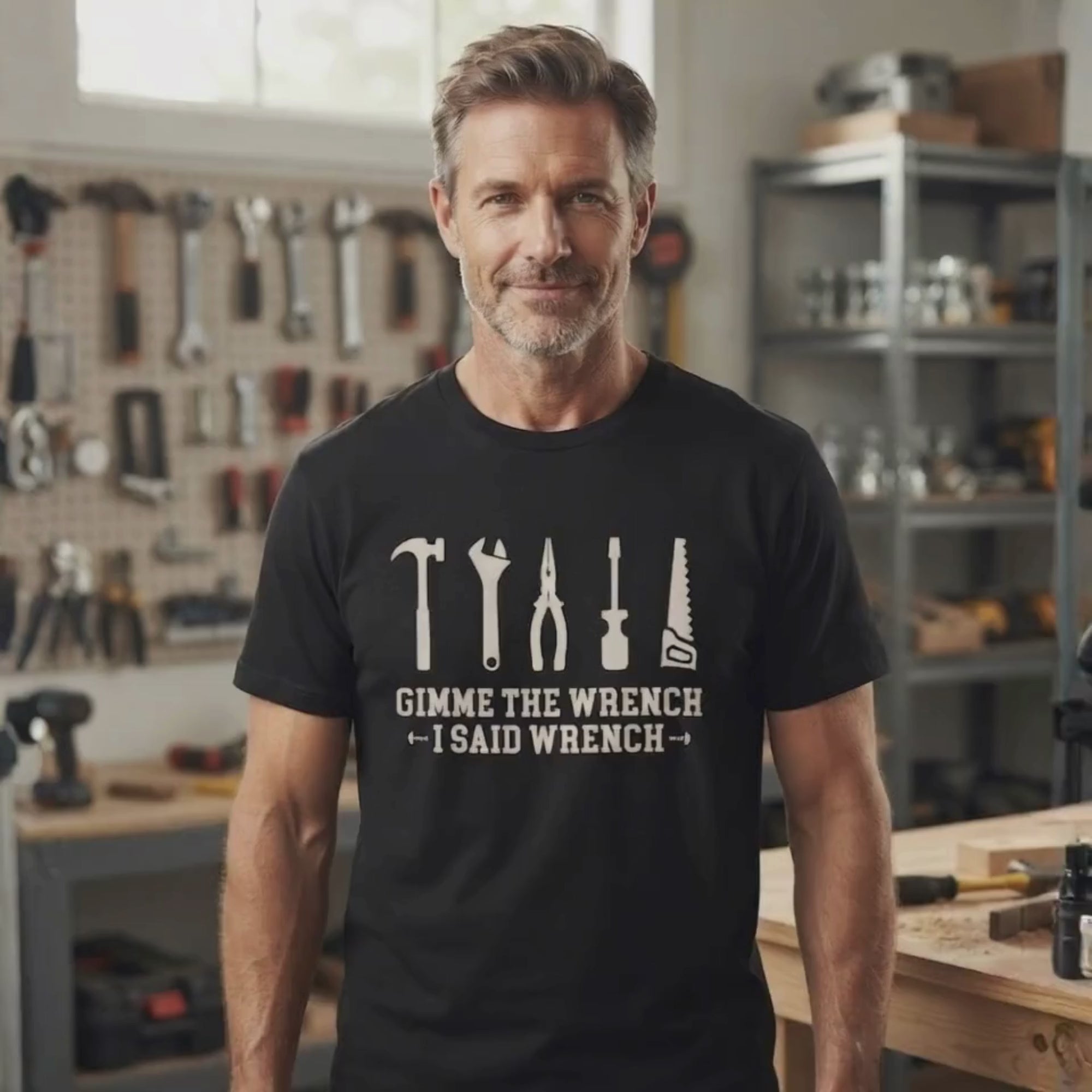 Gimme the wrench i said the wrench funny dad black shirt
