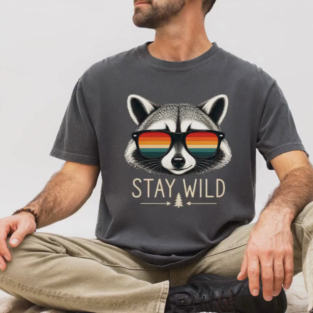 Stay Wild Raccoon – Retro Sunglasses T-Shirt | Explorer Edition
