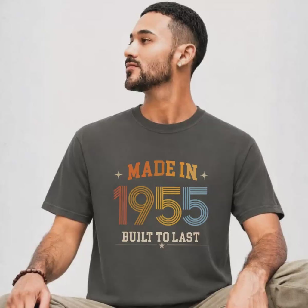 pepper made in 1955 birthday shirt on a happy owner. The perfect birthday gift for someone born in 1955.
