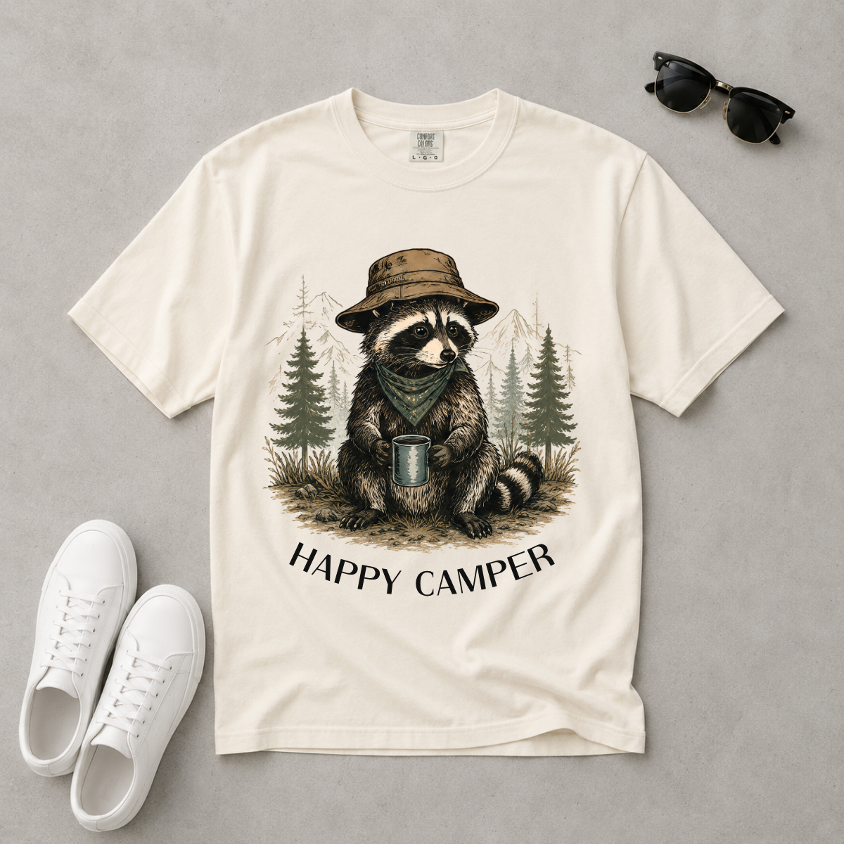 Happy Camper Raccoon – Camping T-Shirt | Explorer Edition