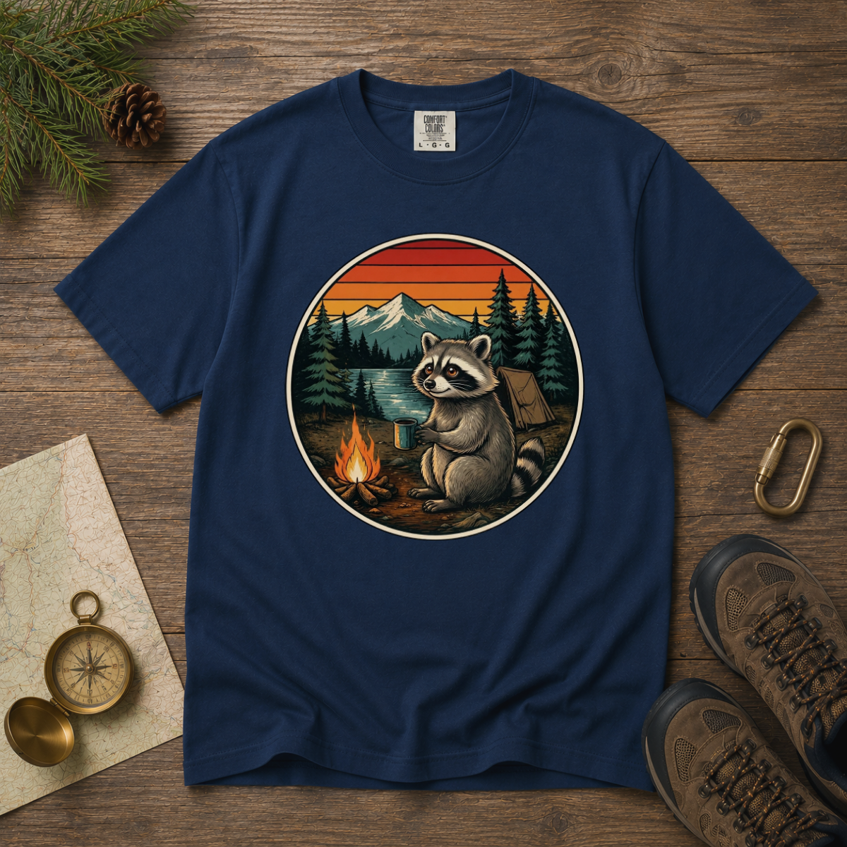 Camping Raccoon – Campfire T-Shirt | Explorer Edition