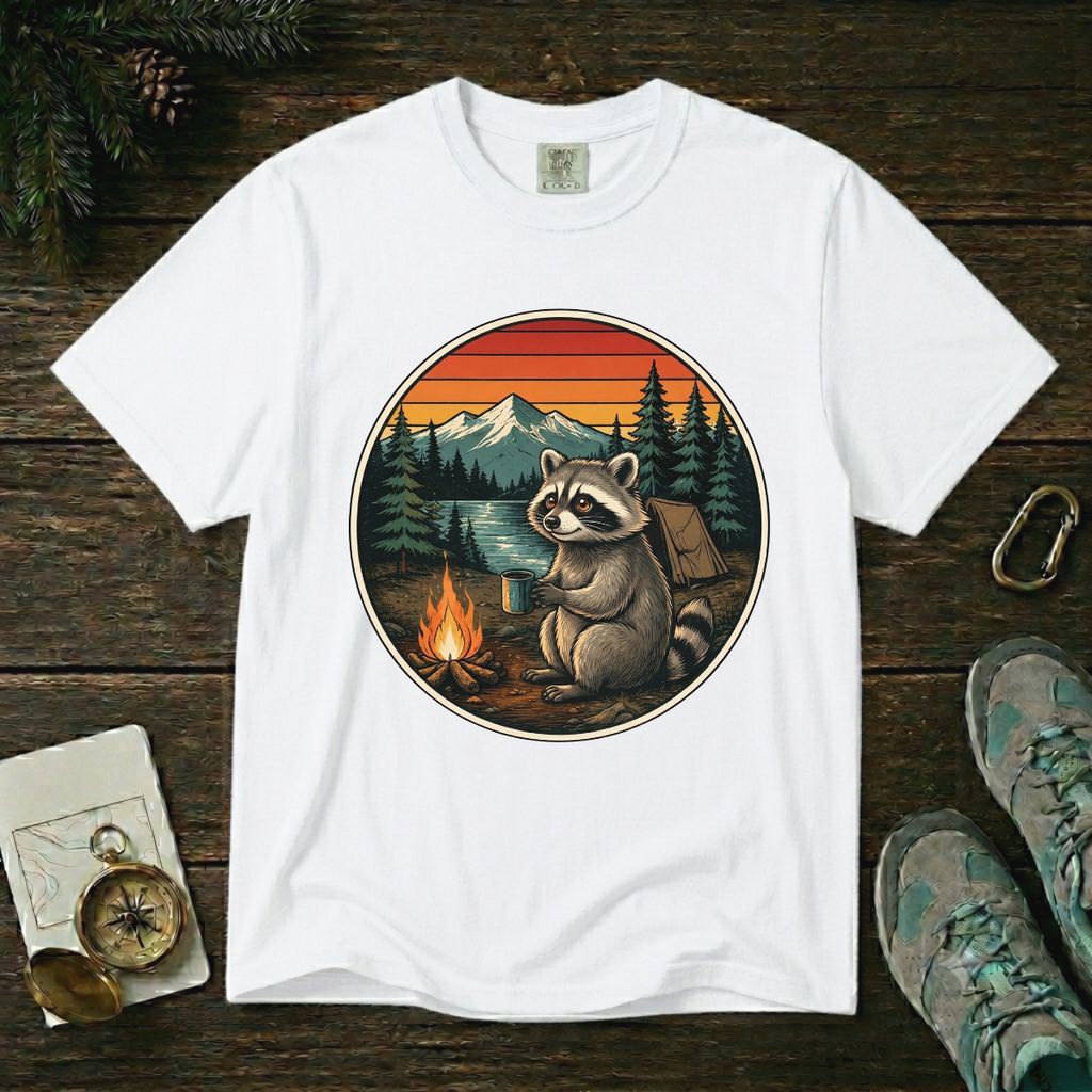 Camping Raccoon – Campfire T-Shirt | Explorer Edition