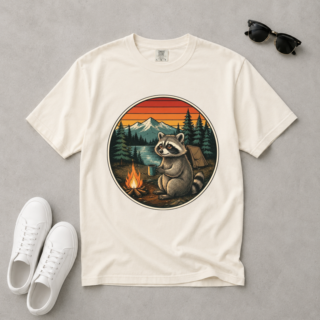 Camping Raccoon – Campfire T-Shirt | Explorer Edition