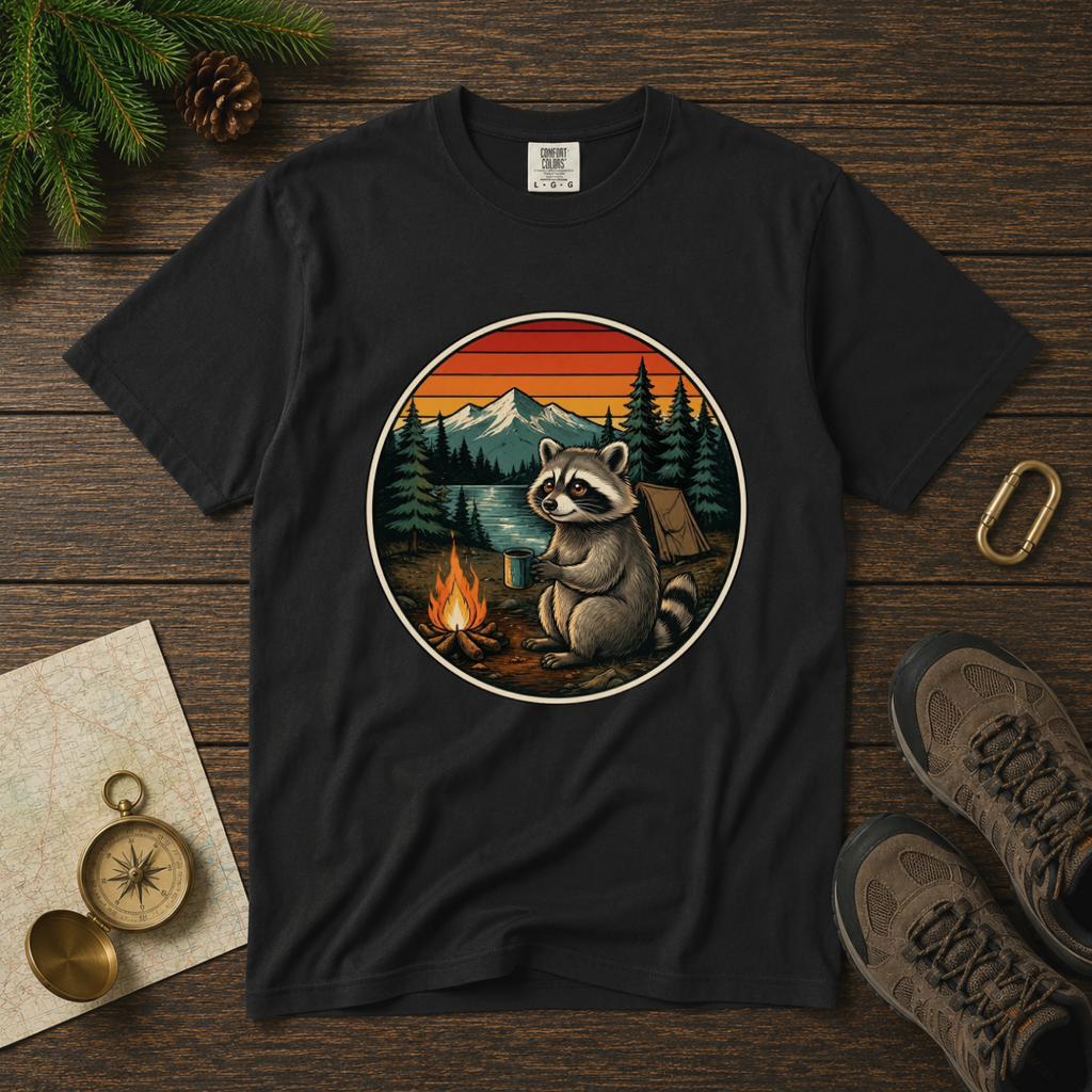 Camping Raccoon – Campfire T-Shirt | Explorer Edition
